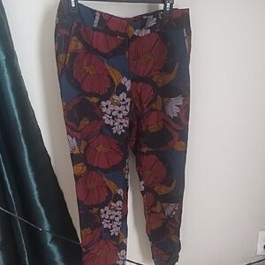 LOFT Maroon and Mustard Patterned Pants